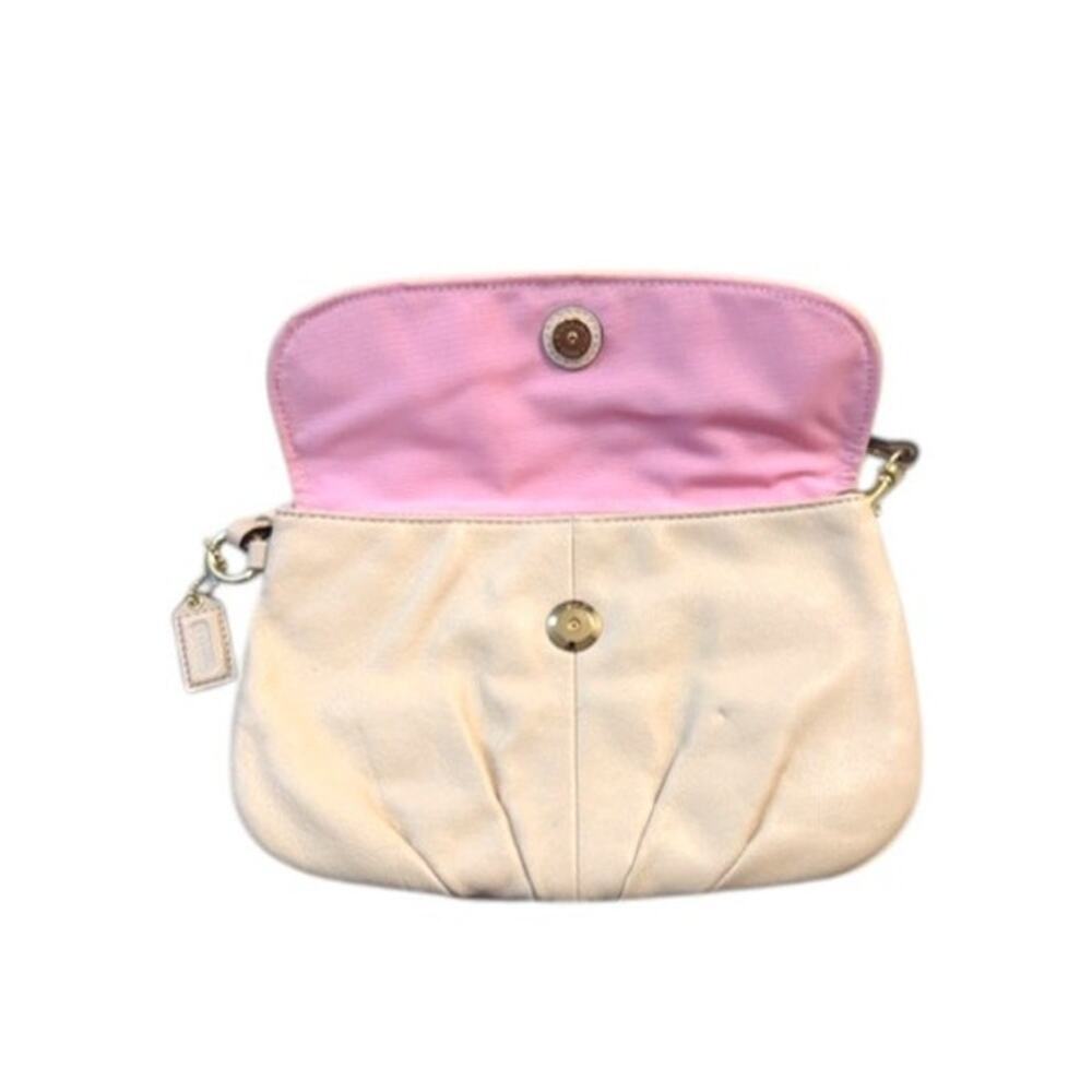 Coach Leather Wristlet Clutch Beige Cream Pleated Small Bag Gold Snap Purse - Picture 4 of 10